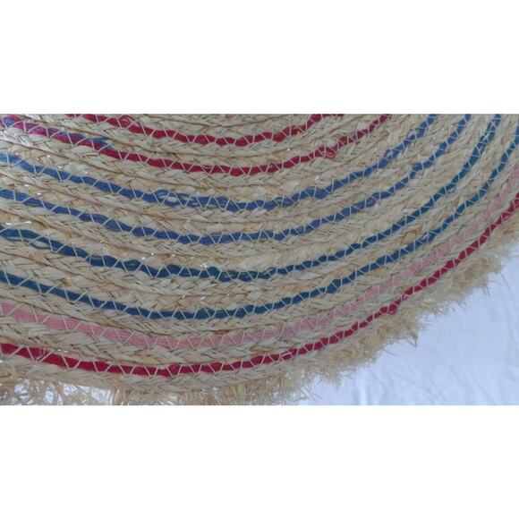 Kate Landry Wide Brim Straw Hat Summer Hat Colorful Thread Leather Chin Strap - Picture 4 of 8